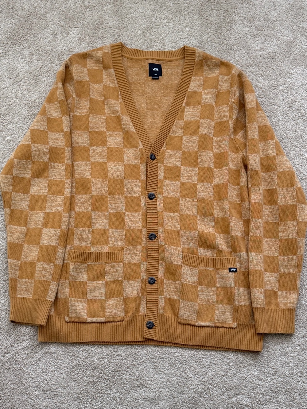 Vans Men’s Checkerboard Cardigan Sweater - Camel